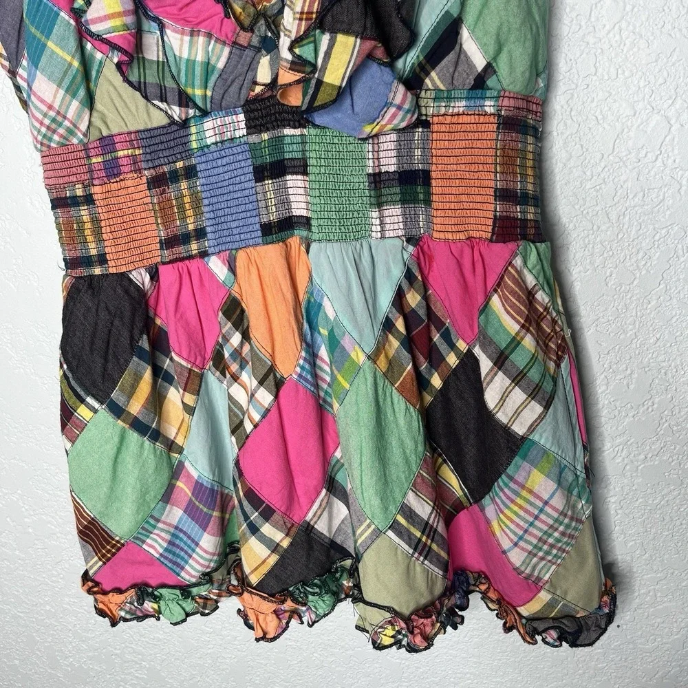 NWT $425 Love the Label Azalea Patchwork Vibrant Madras‎ Plaid Mini Dress L